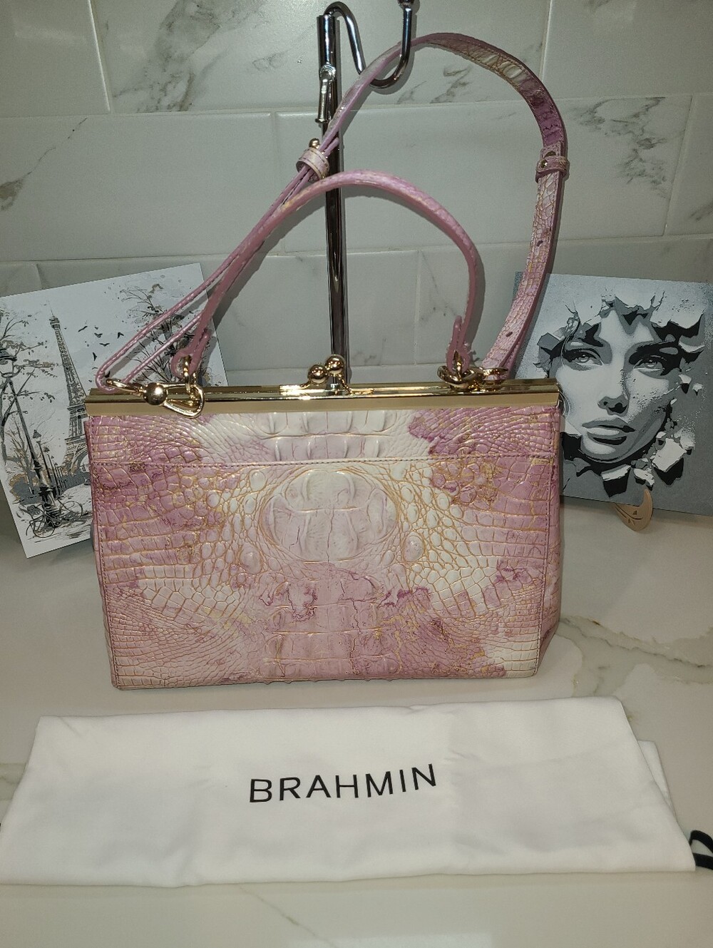 Brahmin Lilac Melbourne Juliette Kisslock Satchel Shoulder Bag RARE Pristine - Picture 4 of 16